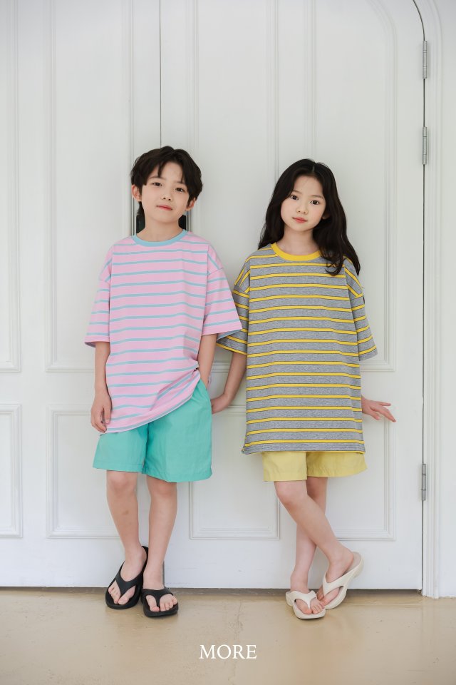 More - Korean Children Fashion - #kidsshorts - Combi Stripe Short Sleeve Tee - 4