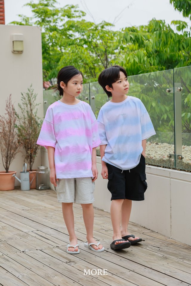 More - Korean Children Fashion - #todddlerfashion - Gradient Stripe Short Sleeve Tee - 6