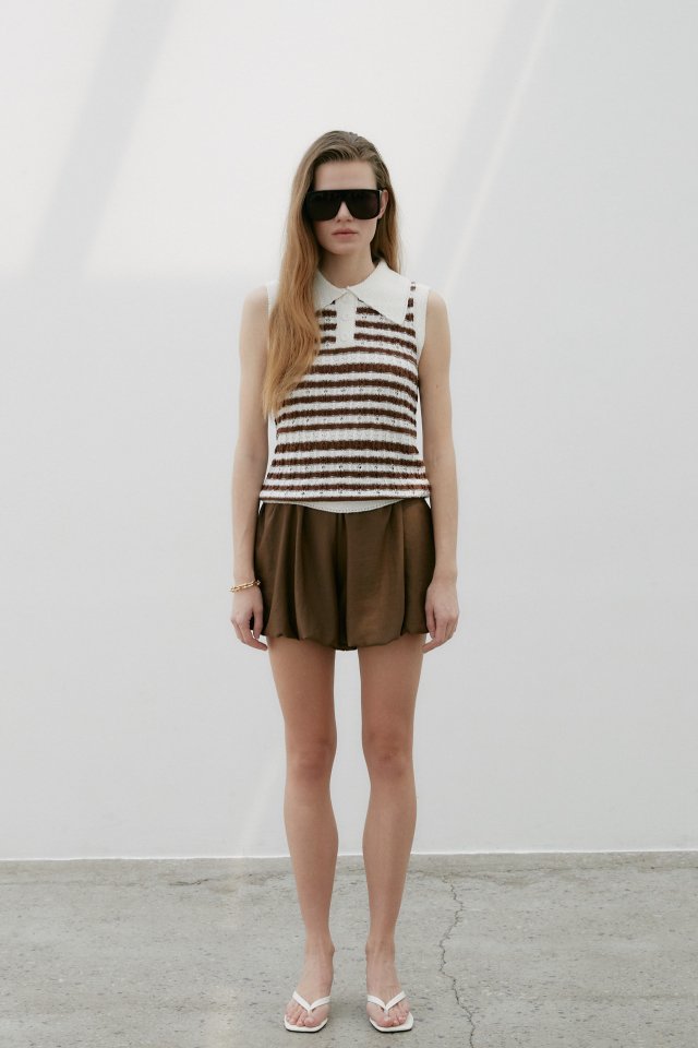 Neroli36 - Korean Women Fashion - #momslook - M-Collar Striped Short Sleeve Knit - 8