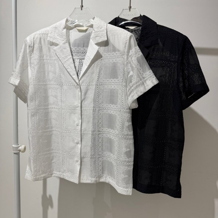 Neroli36 - Korean Women Fashion - #momslook - Square Embroidered Shirt - 10