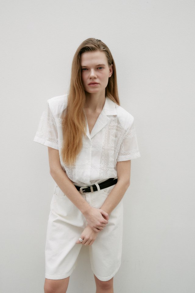 Neroli36 - Korean Women Fashion - #momslook - Square Embroidered Shirt - 2
