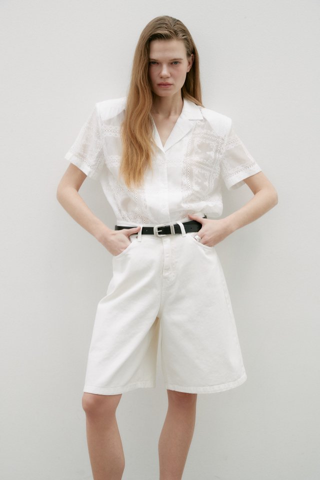 Neroli36 - Korean Women Fashion - #womensfashion - Square Embroidered Shirt - 4