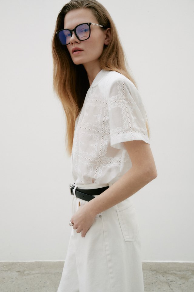 Neroli36 - Korean Women Fashion - #momslook - Square Embroidered Shirt - 6