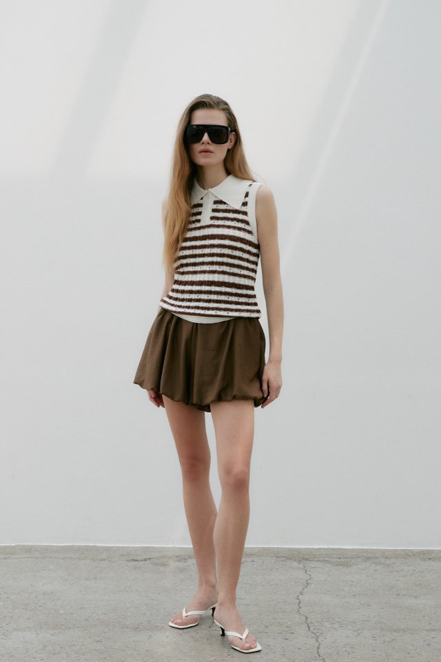Neroli36 - Korean Women Fashion - #thatsdarling - M-Collar Striped Short Sleeve Knit - 6