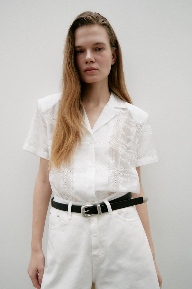 Neroli36 - Korean Women Fashion - #womensfashion - Square Embroidered Shirt
