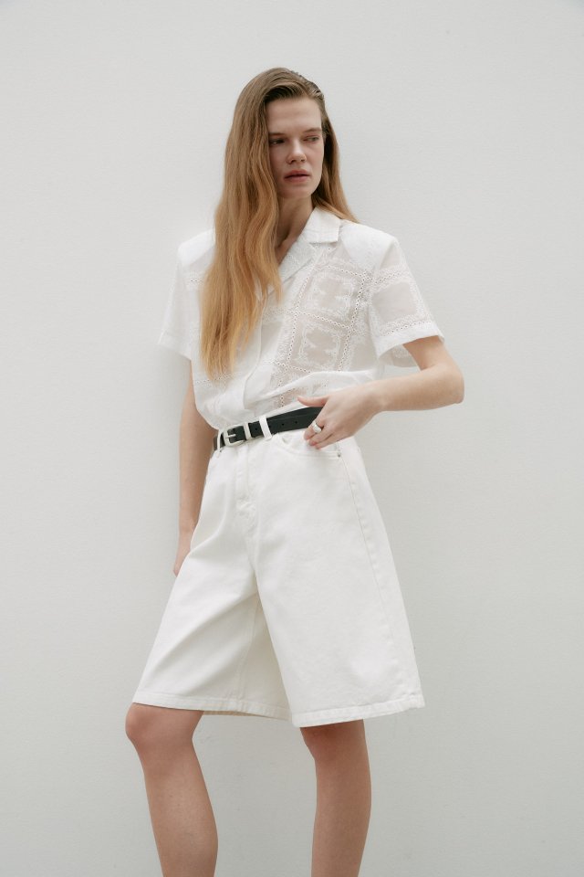 Neroli36 - Korean Women Fashion - #womensfashion - Square Embroidered Shirt - 3