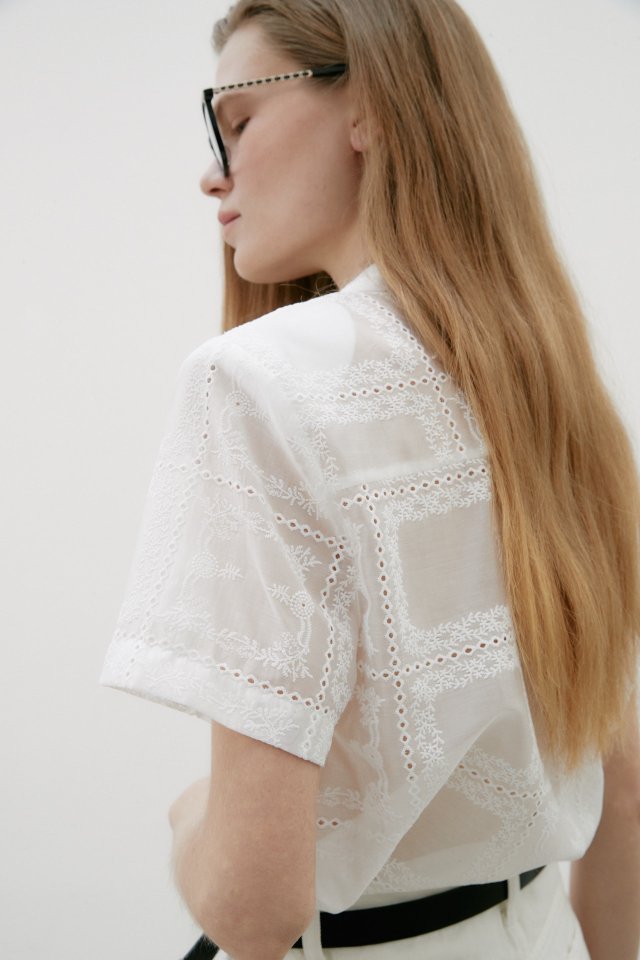 Neroli36 - Korean Women Fashion - #womensfashion - Square Embroidered Shirt - 5
