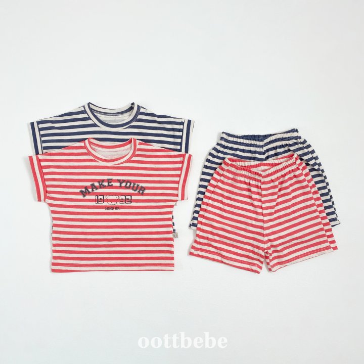 Oott Bebe - Korean Baby Fashion - #babyboutique - Summer Stripe Top Bottom Set - 2