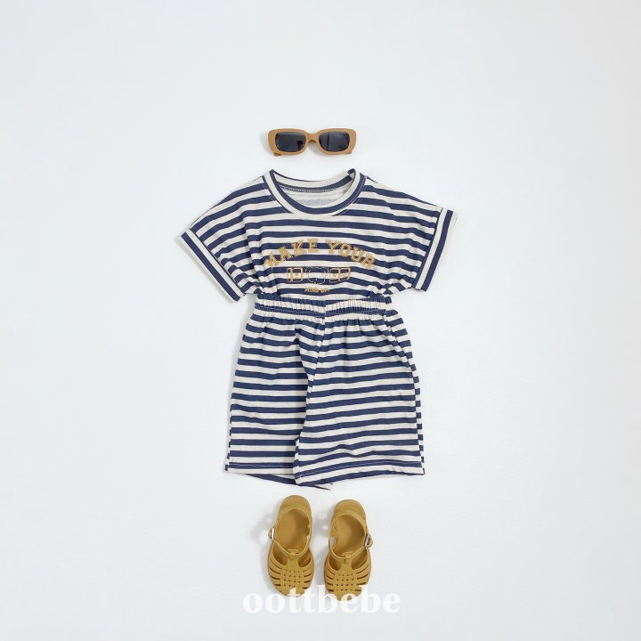 Oott Bebe - Korean Baby Fashion - #babyboutique - Summer Stripe Top Bottom Set - 3