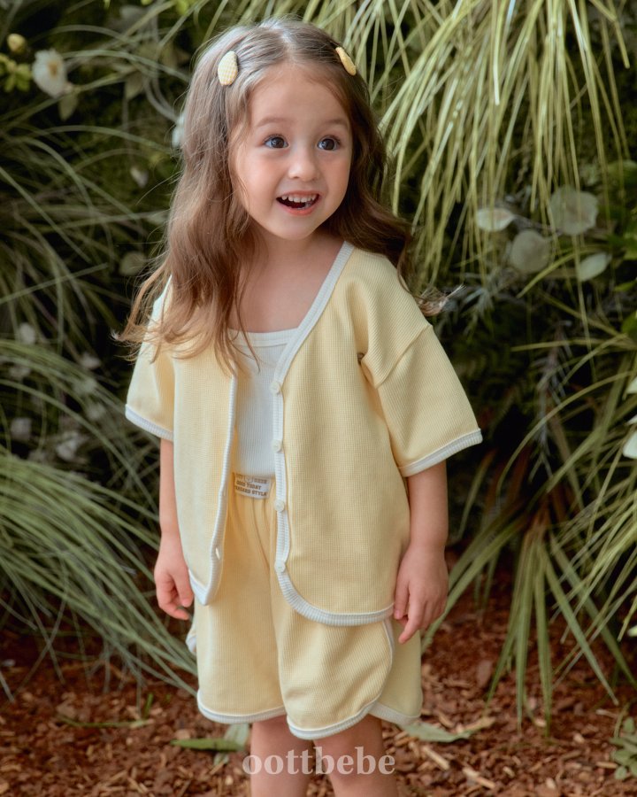 Oott Bebe - Korean Baby Fashion - #babyboutique - Petite Waffle 3-Piece Set (Cardigan + Sleeveless + Pants) - 2