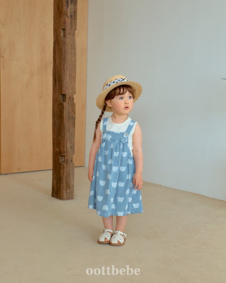 Oott Bebe - Korean Baby Fashion - #onlinebabyshop - Jelly Bear Denim One-piece - 4