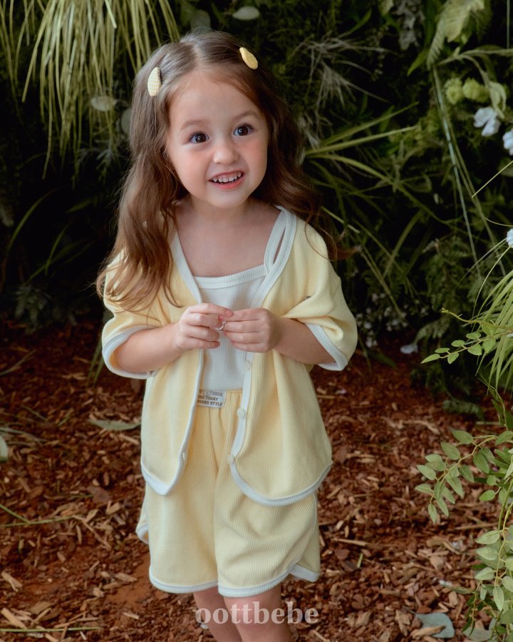 Oott Bebe - Korean Baby Fashion - #babyboutiqueclothing - Petite Waffle 3-Piece Set (Cardigan + Sleeveless + Pants) - 3