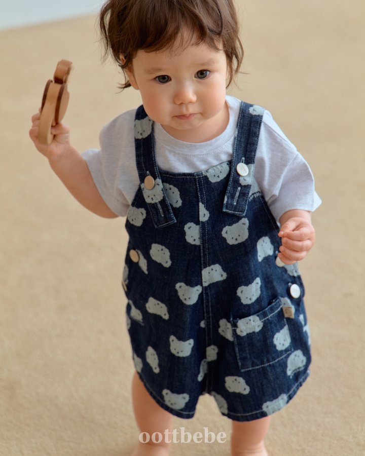Oott Bebe - Korean Baby Fashion - #babyboutiqueclothing - Jelly Bear Denim Overalls - 9