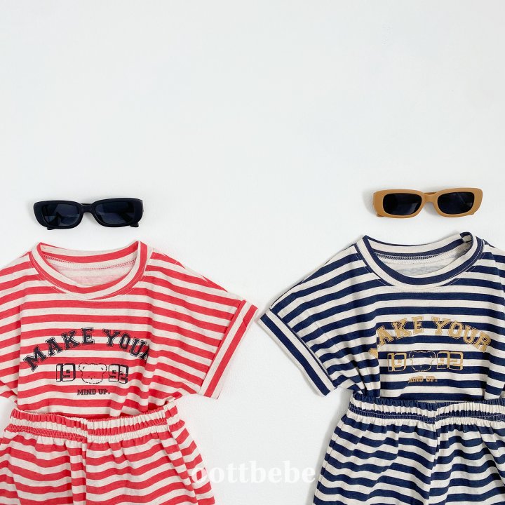 Oott Bebe - Korean Baby Fashion - #babyclothing - Summer Stripe Top Bottom Set - 5