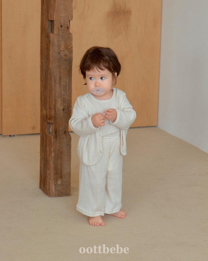 Oott Bebe - Korean Baby Fashion - #babyoninstagram - Rose Knit 3-Piece Set (Cardigan + Sleeveless + Pants) - 6