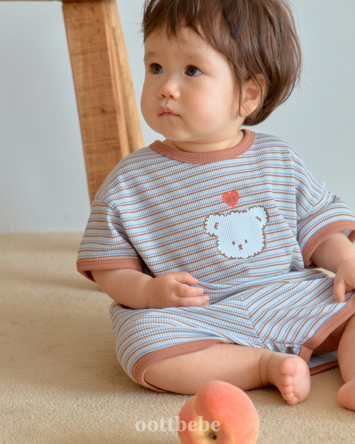 Oott Bebe - Korean Baby Fashion - #babyootd - Bead Waffle Top Bottom Set - 3