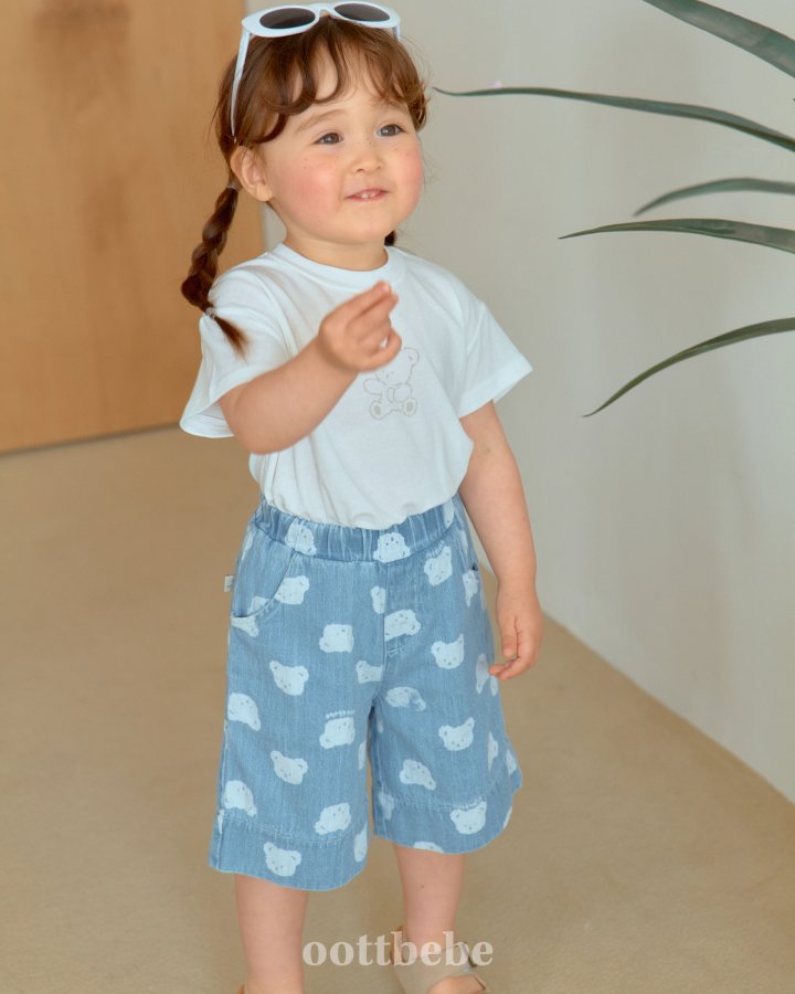 Oott Bebe - Korean Baby Fashion - #babyoutfit - Jelly Bear Denim Knee-Length Pants