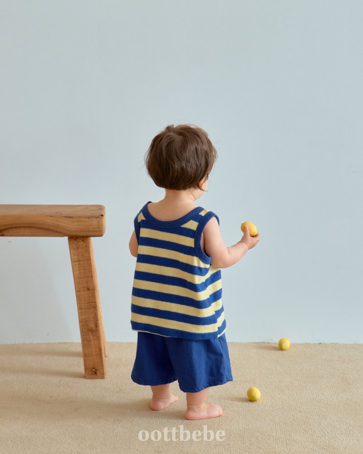 Oott Bebe - Korean Baby Fashion - #onlinebabyboutique - Honeybee Stripe Top Bottom Set - 6