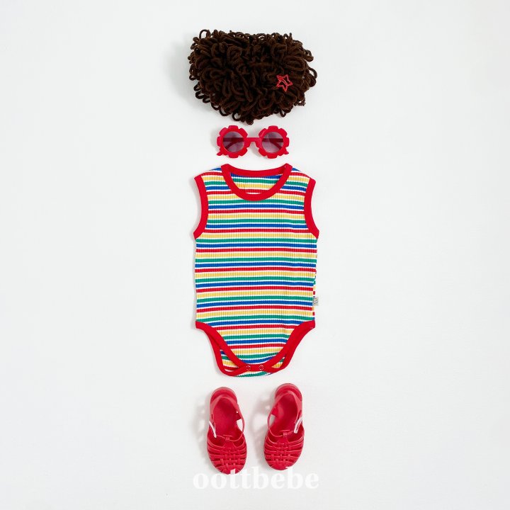 Oott Bebe - Korean Baby Fashion - #onlinebabyshop - Summer Rainbow Sleeveless Suit - 2