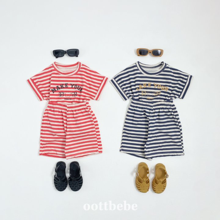 Oott Bebe - Korean Baby Fashion - #onlinebabyshop - Summer Stripe Top Bottom Set