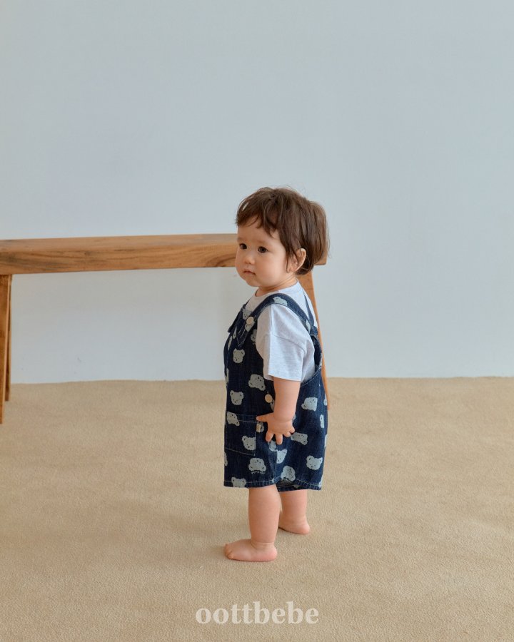Oott Bebe - Korean Baby Fashion - #onlinebabyshop - Jelly Bear Denim Overalls - 6