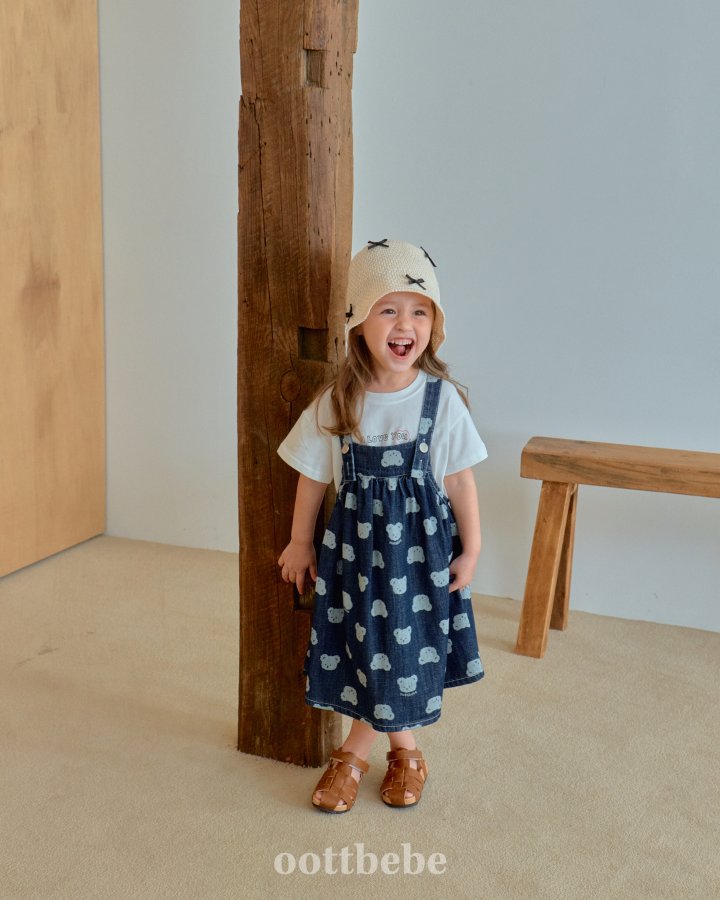 Oott Bebe - Korean Baby Fashion - #onlinebabyshop - Jelly Bear Denim One-piece - 3