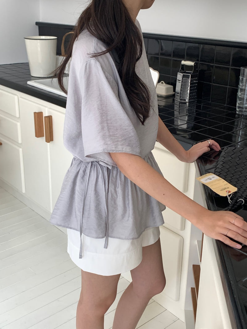 Osense - Korean Women Fashion - #momslook - Plain String Blouse (Short Sleeve) - 12