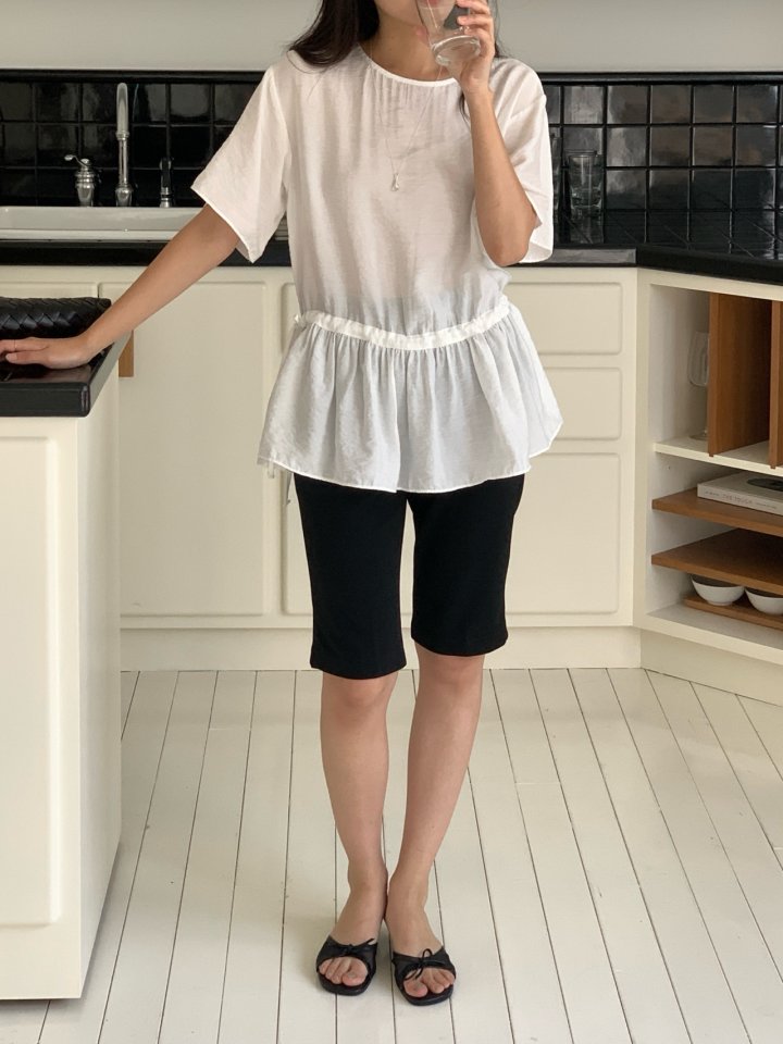 Osense - Korean Women Fashion - #womensfashion - Plain String Blouse (Short Sleeve) - 4