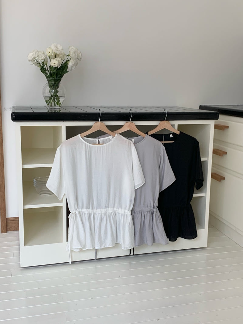 Osense - Korean Women Fashion - #momslook - Plain String Blouse (Short Sleeve) - 6