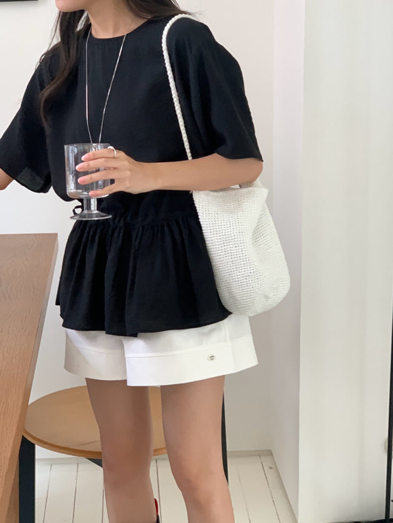 Osense - Korean Women Fashion - #momslook - Plain String Blouse (Short Sleeve) - 8