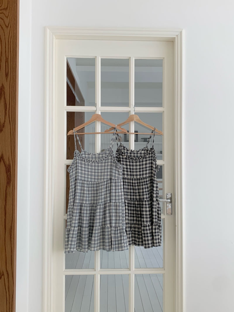 Osense - Korean Women Fashion - #momslook - With Check Tiered Bustier One-piece - 6