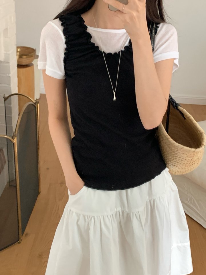 Osense - Korean Women Fashion - #momslook - Wave Sleeveless Blouse