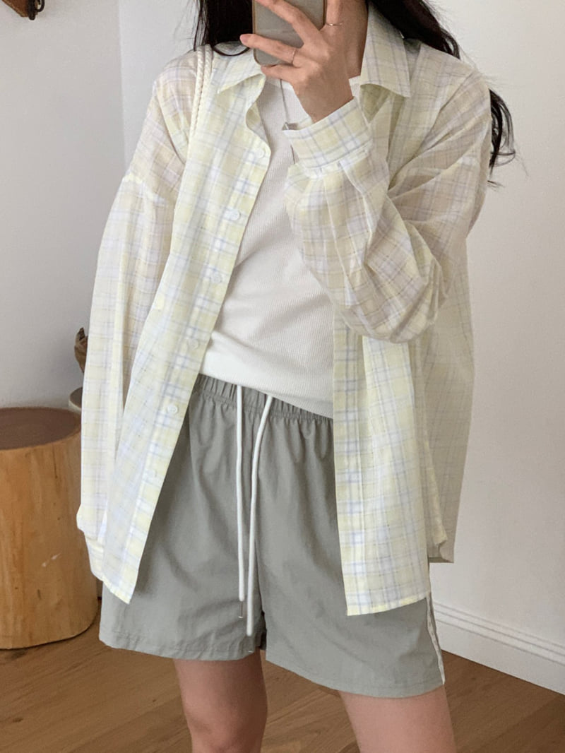Osense - Korean Women Fashion - #momslook - Parfait Punching Check Shirt - 10