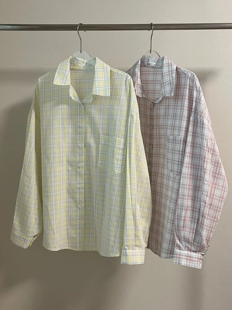 Osense - Korean Women Fashion - #momslook - Parfait Punching Check Shirt - 6