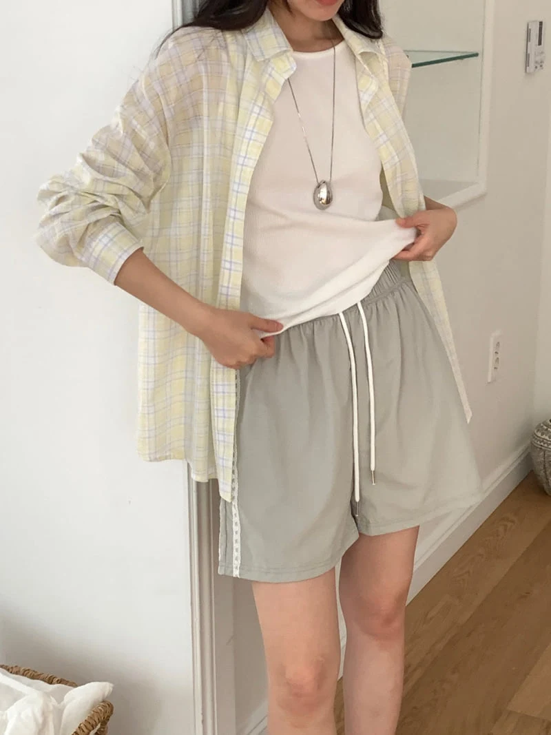 Osense - Korean Women Fashion - #momslook - Parfait Punching Check Shirt - 8