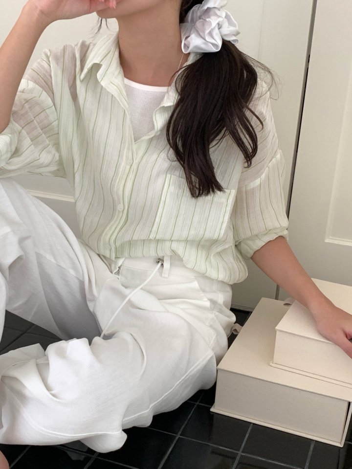 Osense - Korean Women Fashion - #momslook - Candy Stripe Shirt