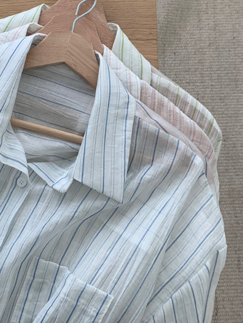 Osense - Korean Women Fashion - #momslook - Candy Stripe Shirt - 11