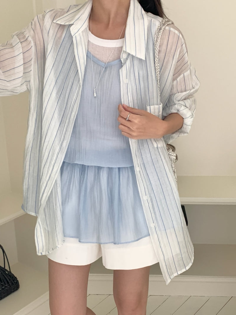 Osense - Korean Women Fashion - #momslook - Candy Stripe Shirt - 5
