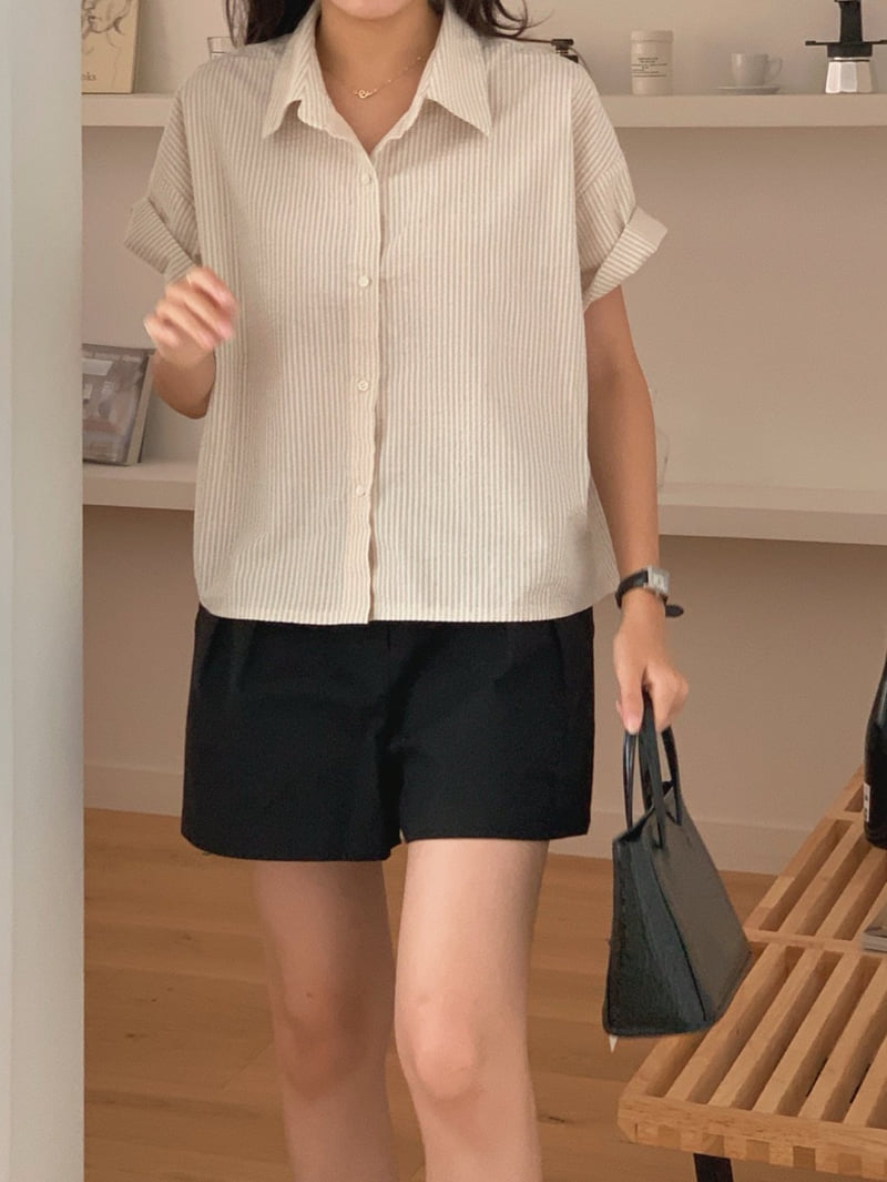 Osense - Korean Women Fashion - #momslook - Sherbet Crop Shirt - 9