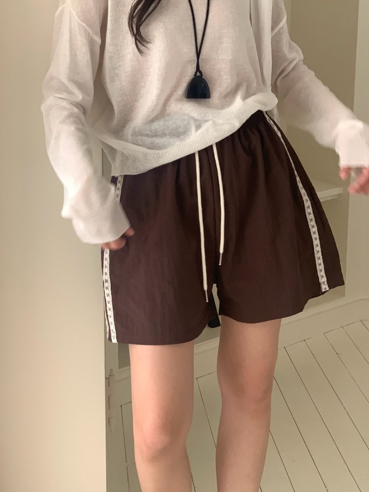 Osense - Korean Women Fashion - #momslook - Lace Track Shorts - 6