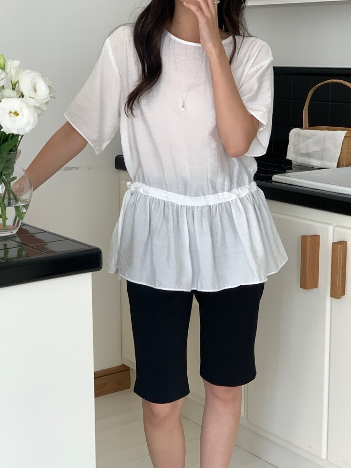Osense - Korean Women Fashion - #thelittlethings - Plain String Blouse (Short Sleeve)
