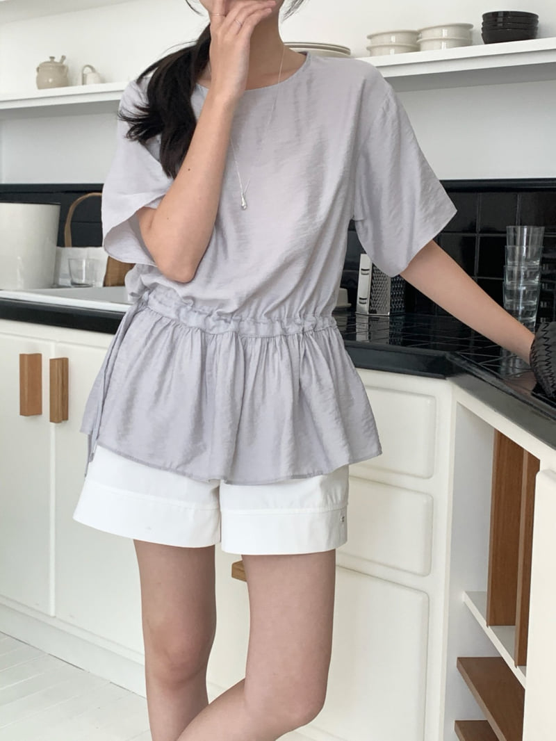 Osense - Korean Women Fashion - #womensfashion - Plain String Blouse (Short Sleeve) - 11