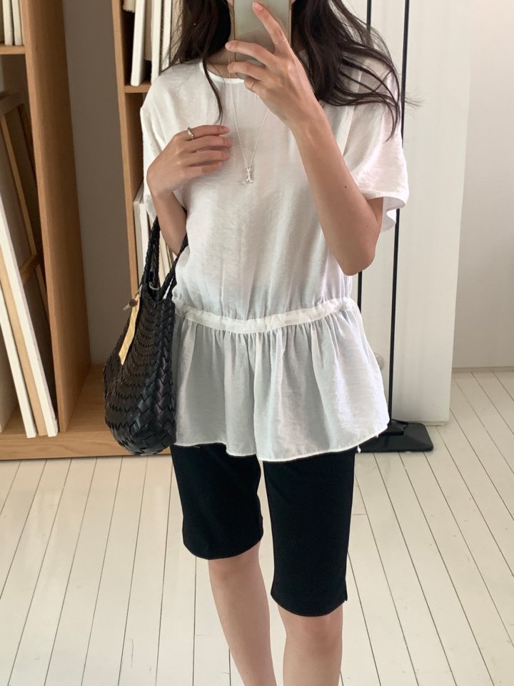 Osense - Korean Women Fashion - #womensfashion - Plain String Blouse (Short Sleeve) - 5