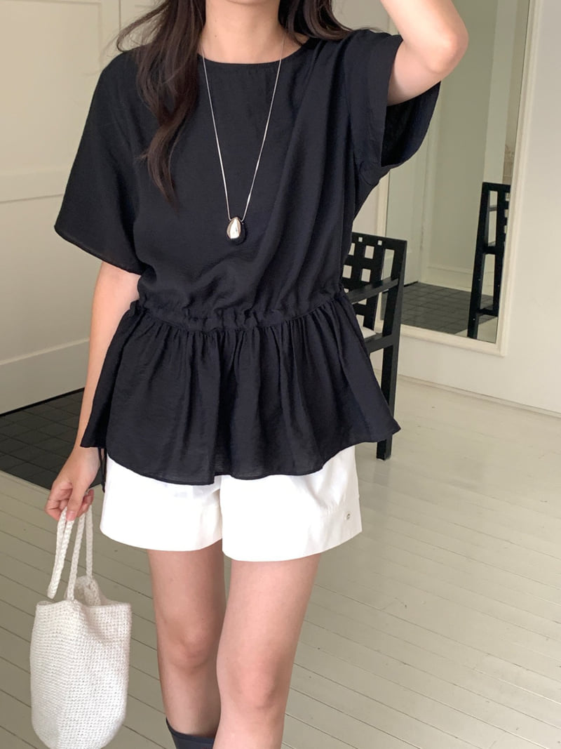 Osense - Korean Women Fashion - #womensfashion - Plain String Blouse (Short Sleeve) - 7