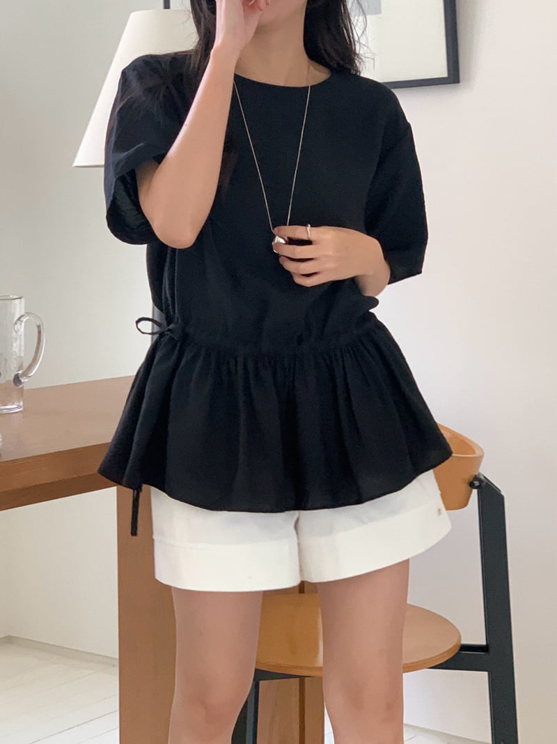 Osense - Korean Women Fashion - #womensfashion - Plain String Blouse (Short Sleeve) - 9