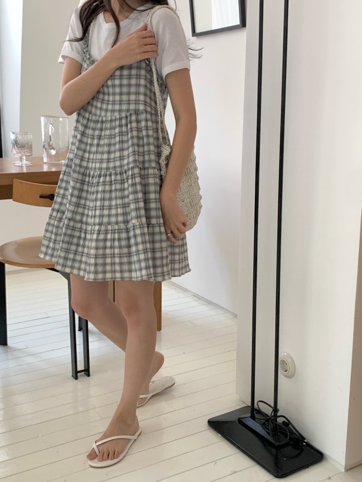 Osense - Korean Women Fashion - #womensfashion - With Check Tiered Bustier One-piece - 5