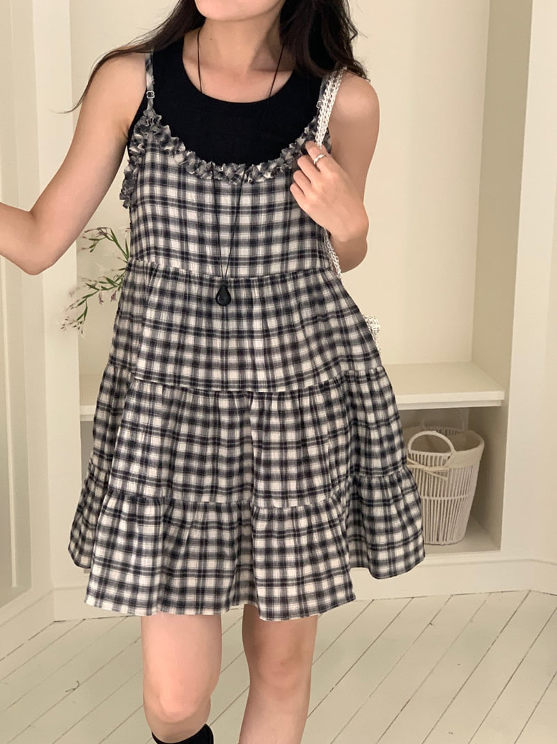 Osense - Korean Women Fashion - #womensfashion - With Check Tiered Bustier One-piece - 7