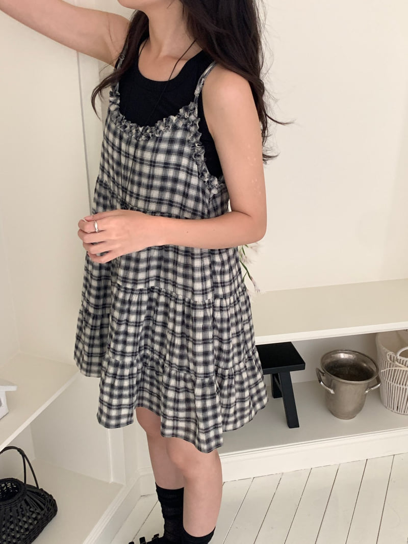 Osense - Korean Women Fashion - #womensfashion - With Check Tiered Bustier One-piece - 9