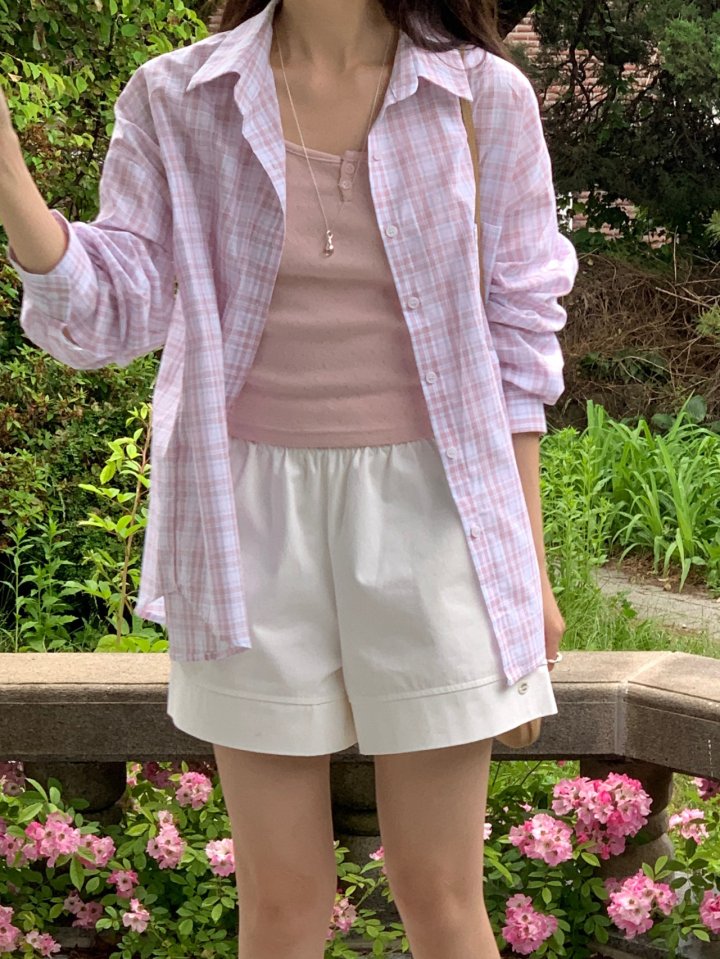 Osense - Korean Women Fashion - #womensfashion - Parfait Punching Check Shirt