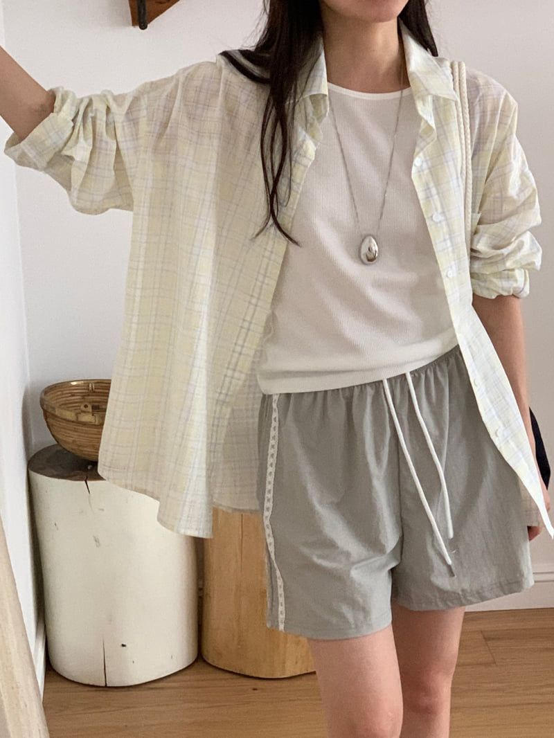 Osense - Korean Women Fashion - #womensfashion - Parfait Punching Check Shirt - 11
